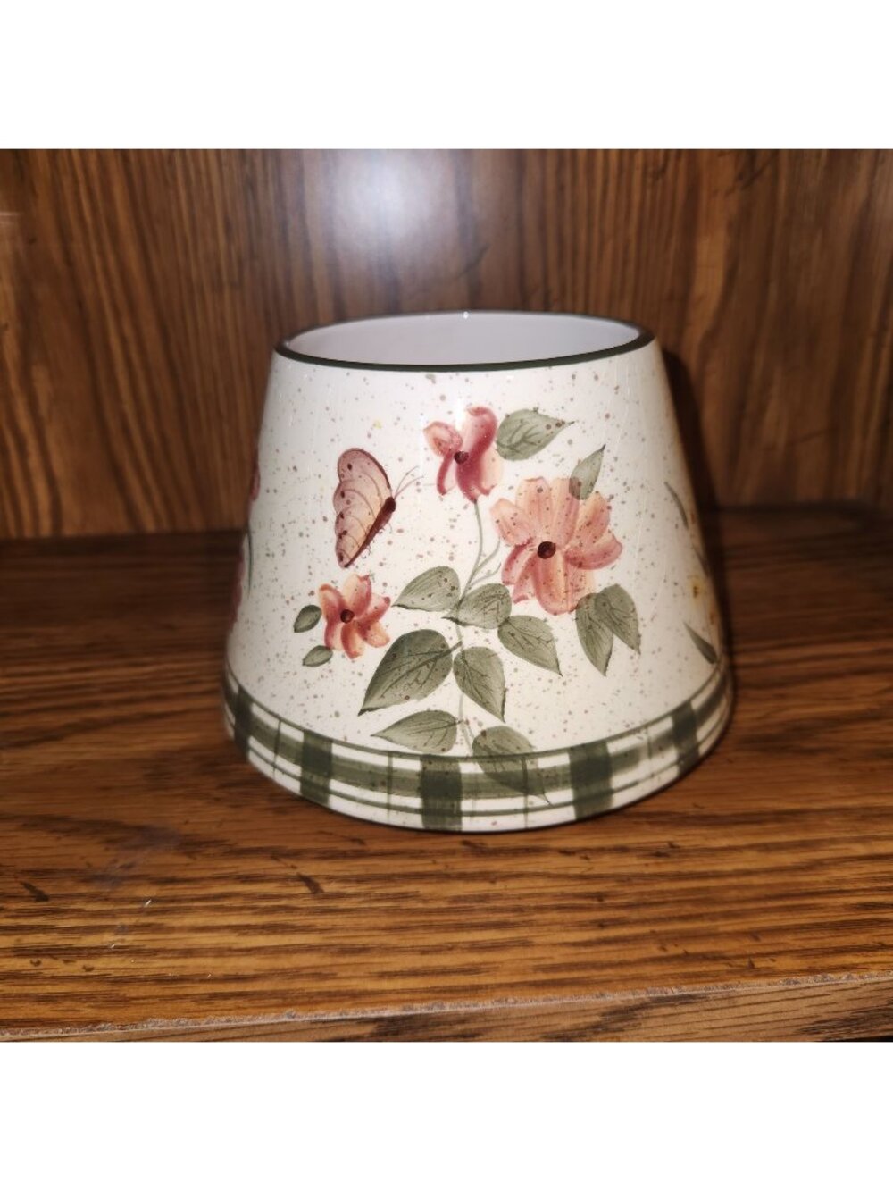 Home Interiors Candle Jar Topper Lampshade Flowers Butterfly Ceramic Spring